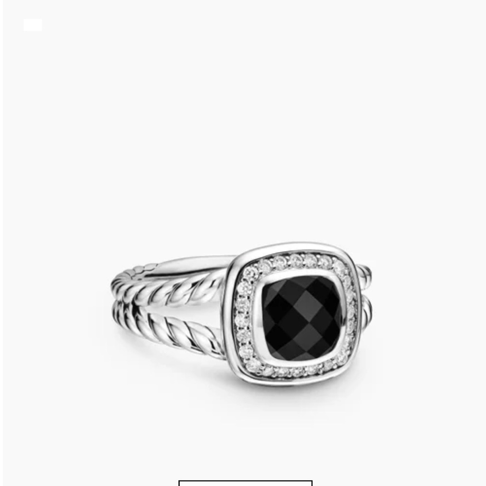 David Yurman Faceted Black Onyx Cushion Ring with Pavé Halo